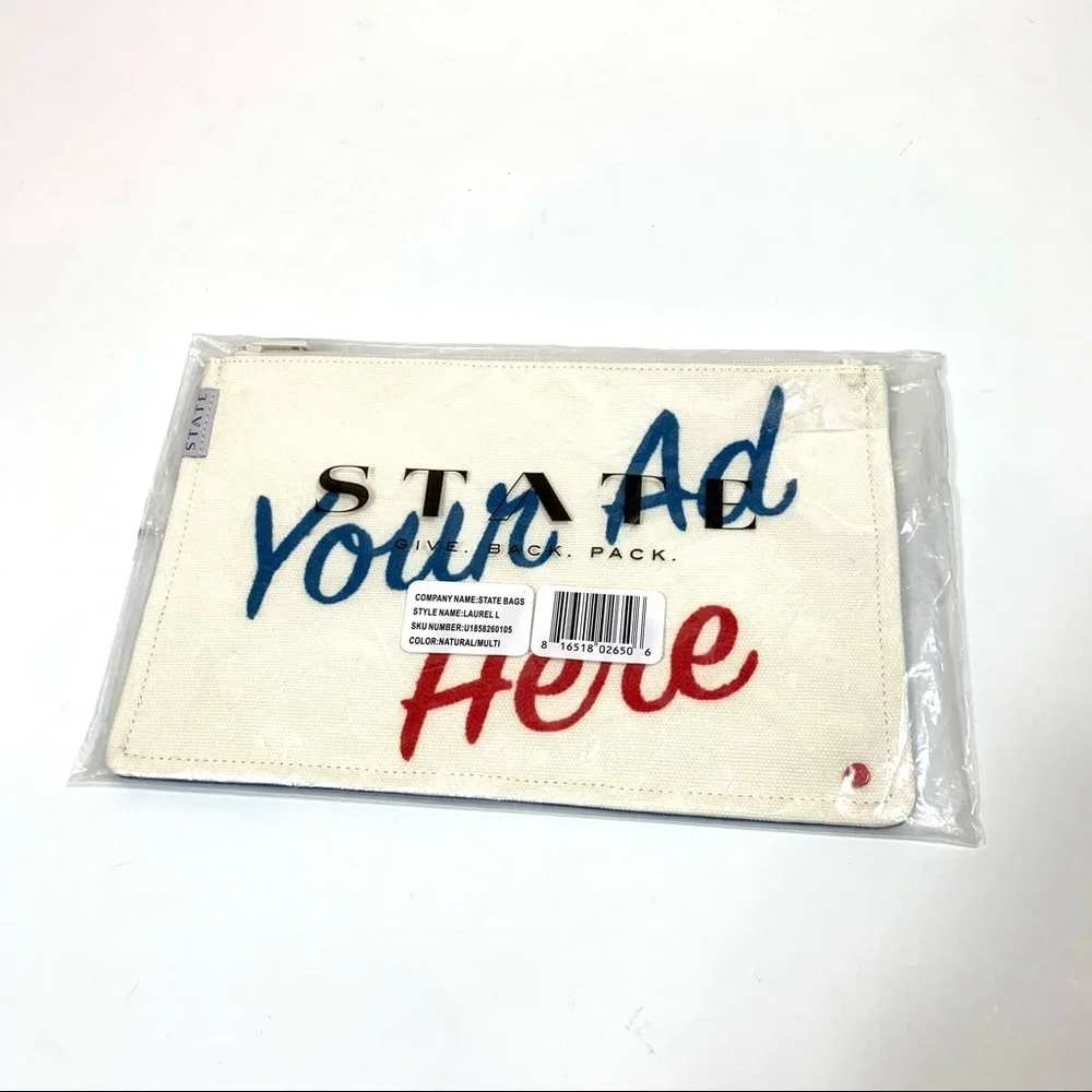 NWT State Bags Laurel Large Zipper Pouch “Your Ad Here” - Picture 8 of 9